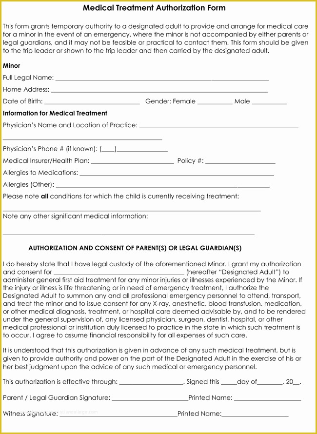 Free Medical Consent form Template Of Child Medical Consent form Templates 6 Samples for Word