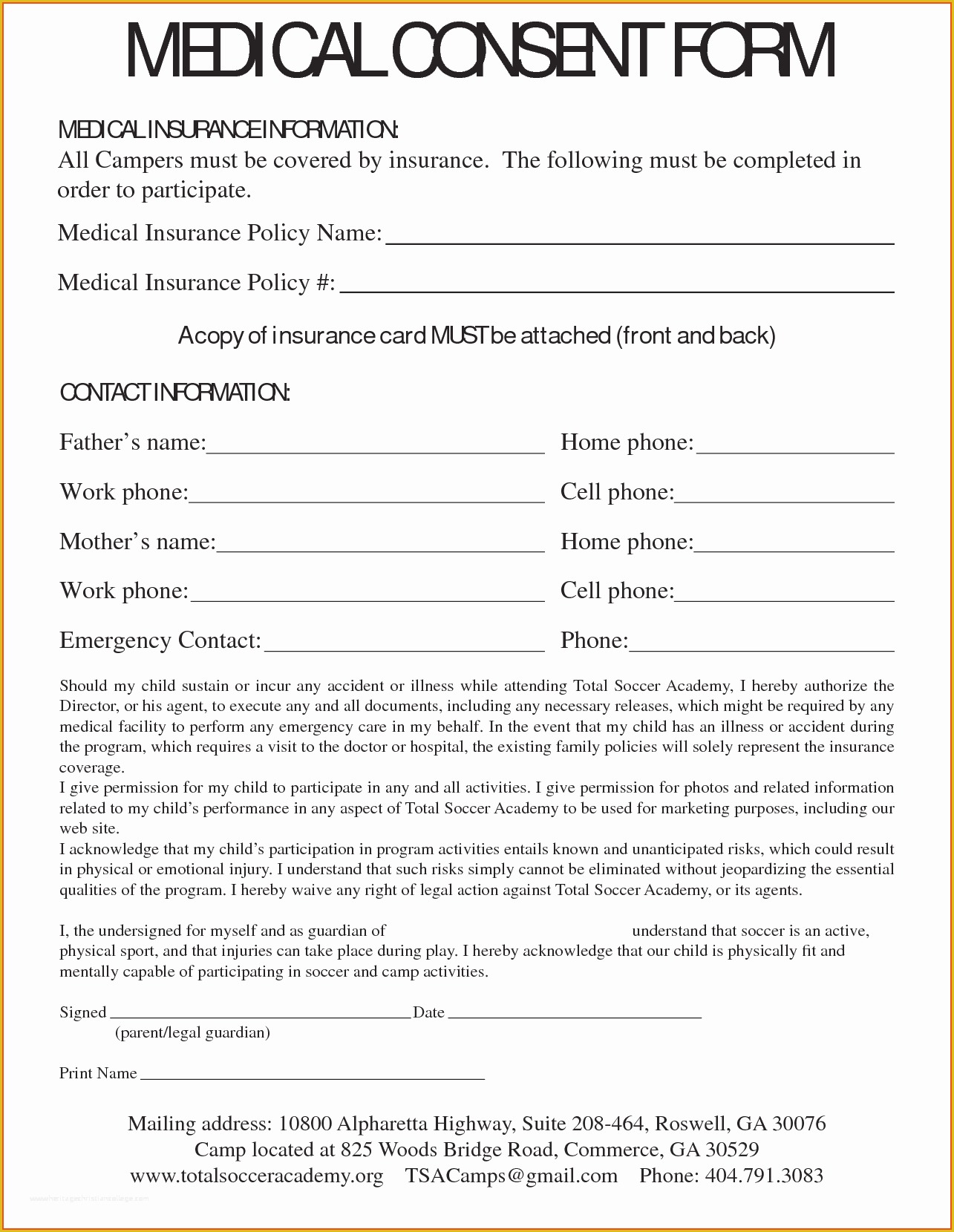 Free Medical Consent form Template Of Consent Child Medical Consent form