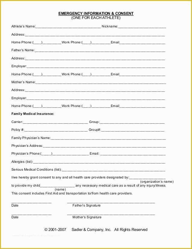 Free Medical Consent form Template Of Emergency Information Medical Consent form