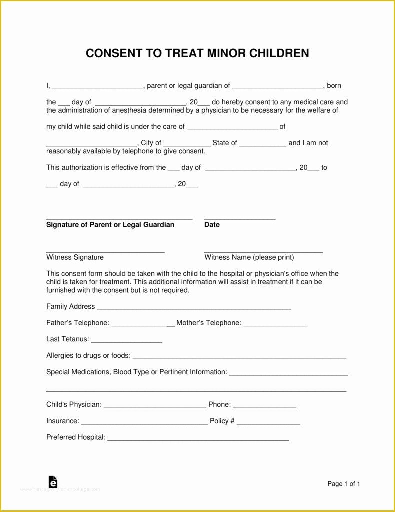 Free Medical Consent form Template Of Free Minor Child Medical Consent form Word