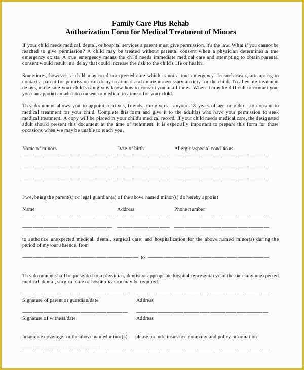 Free Medical Consent form Template Of Free Printable Child Medical Consent form