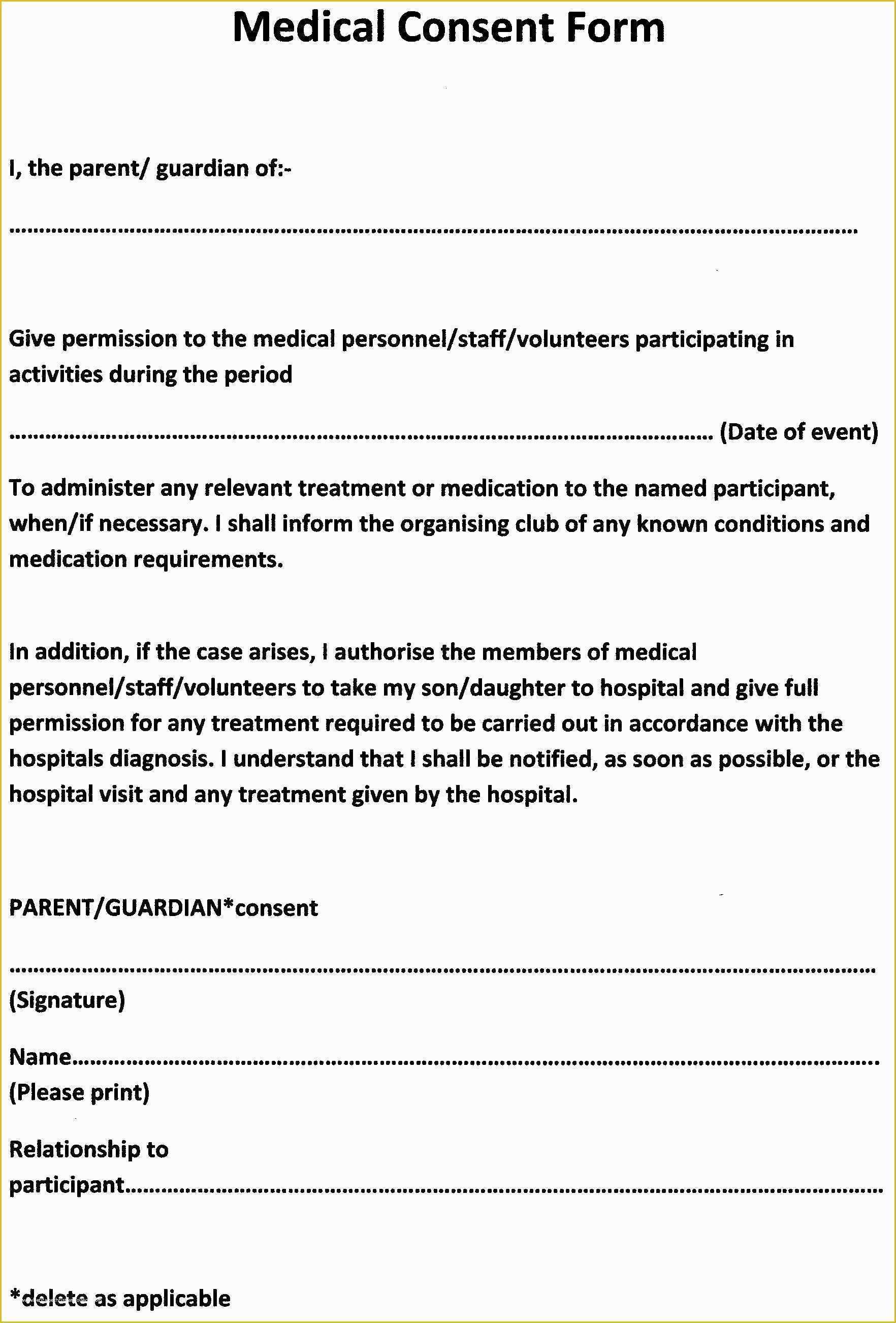 Free Medical Consent form Template Of Medical Consent form Medical Consent form