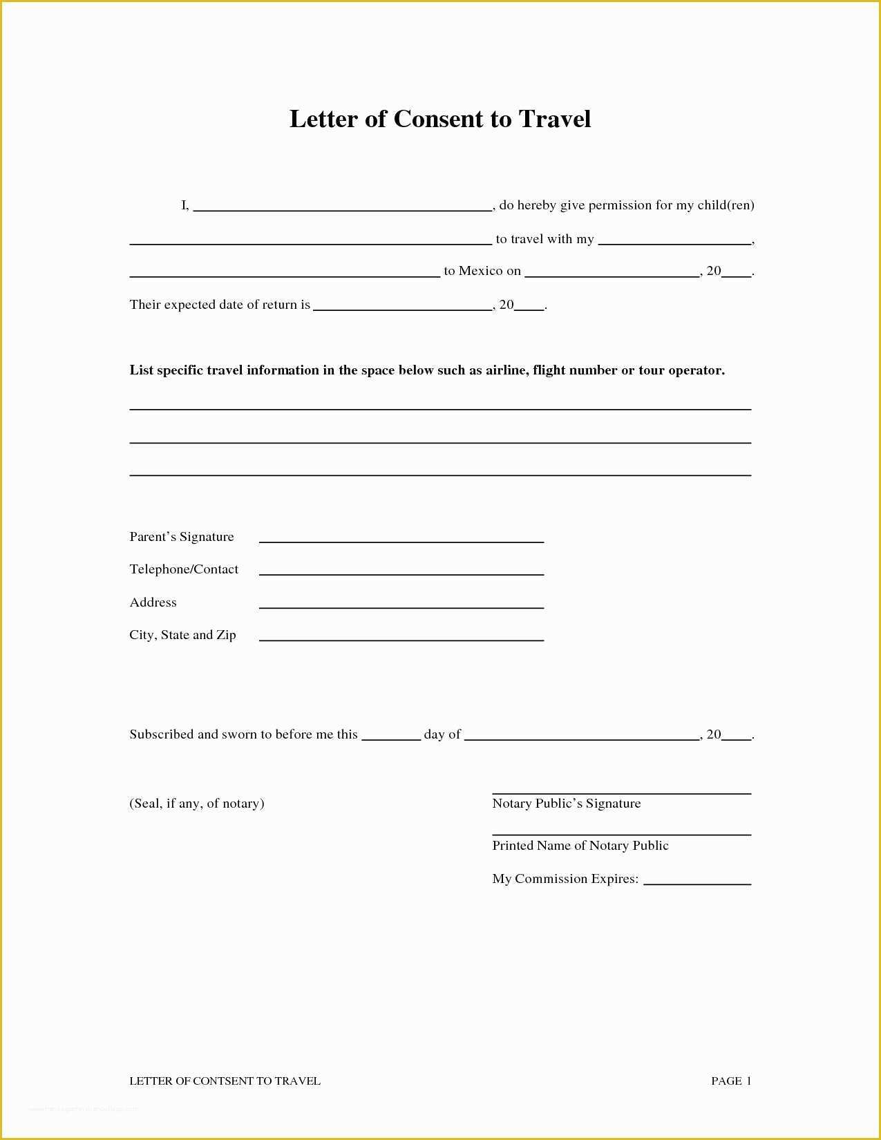 Free Medical Consent form Template Of Travel Consent Letter Template Samples