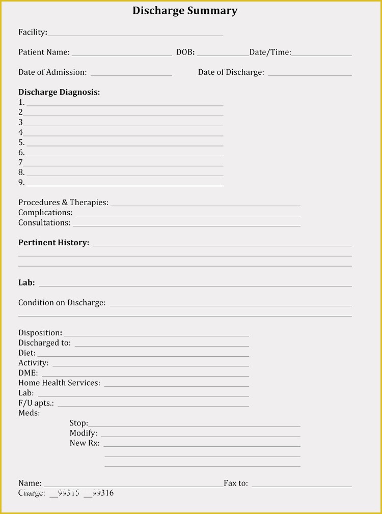 Free Medical Discharge forms Templates Of 11 Free Discharge Summary forms In General format