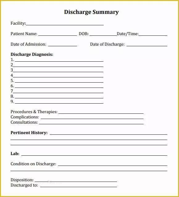 Free Medical Discharge forms Templates Of 8 Sample Discharge Summary Templates – Pdf Word