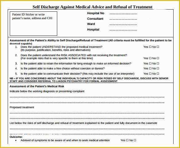 Free Medical Discharge forms Templates Of Against Medical Advice form 8 Samples Examples format