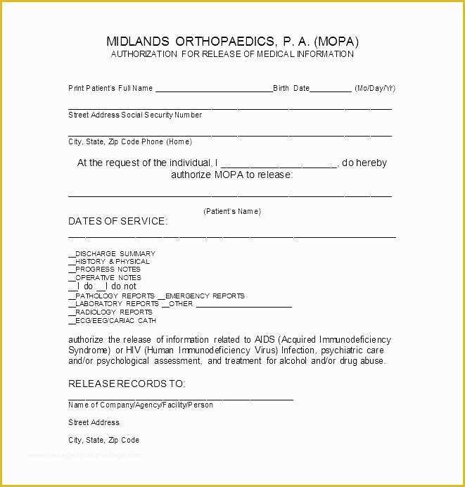 Free Medical Discharge forms Templates Of Records Release form Template Dental Medical Records