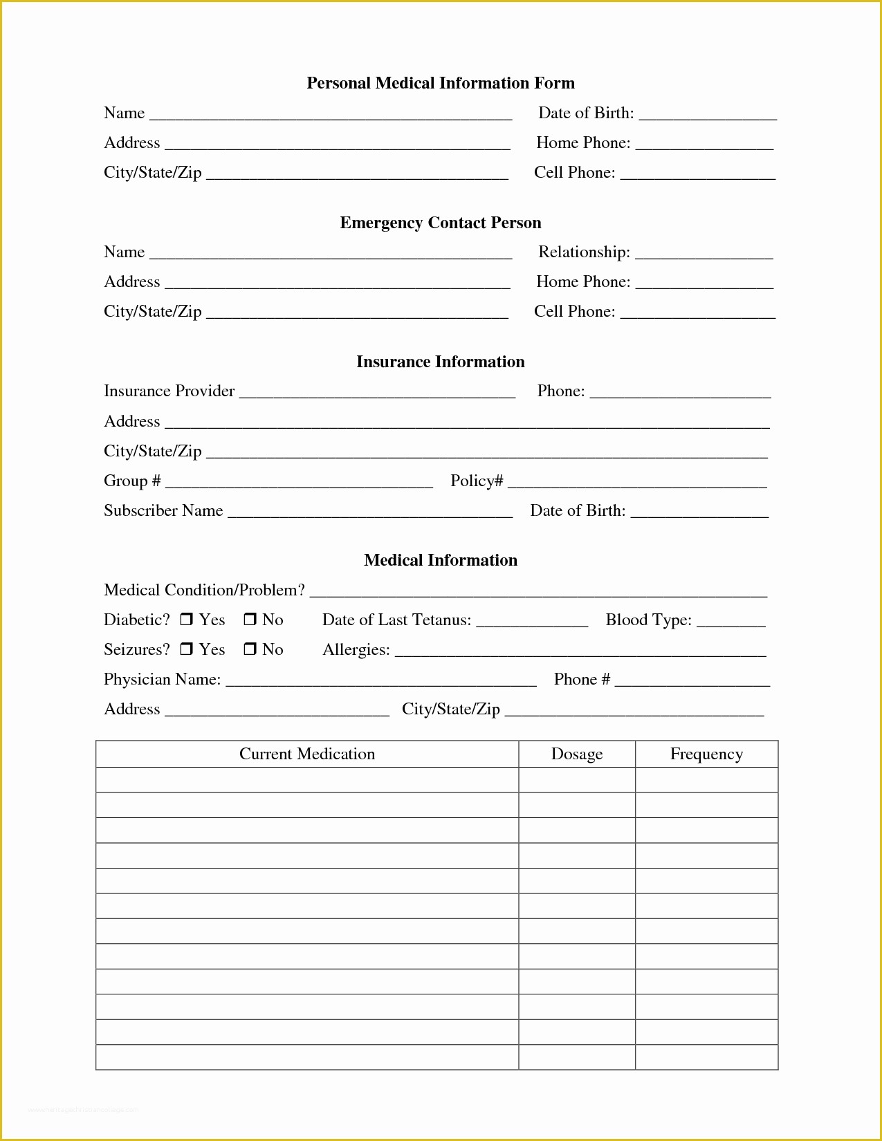 Free Medical forms Templates Of 8 Best Of Printable Personal Contact Template