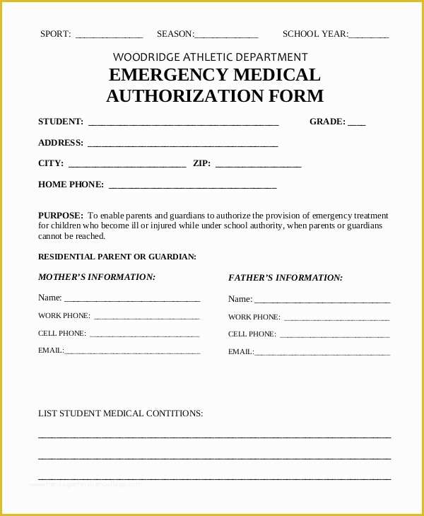 Free Medical forms Templates Of Emergency Medical form Template – Medical form Templates