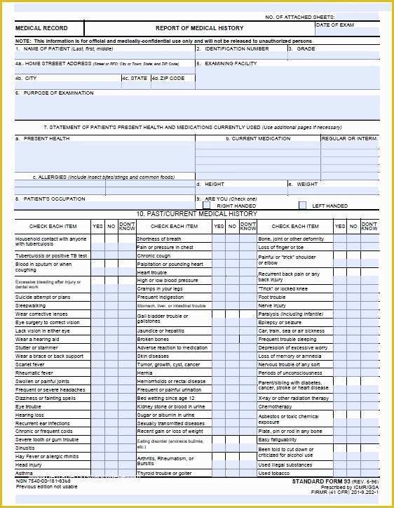 Free Medical forms Templates Of Free Medical History form Template