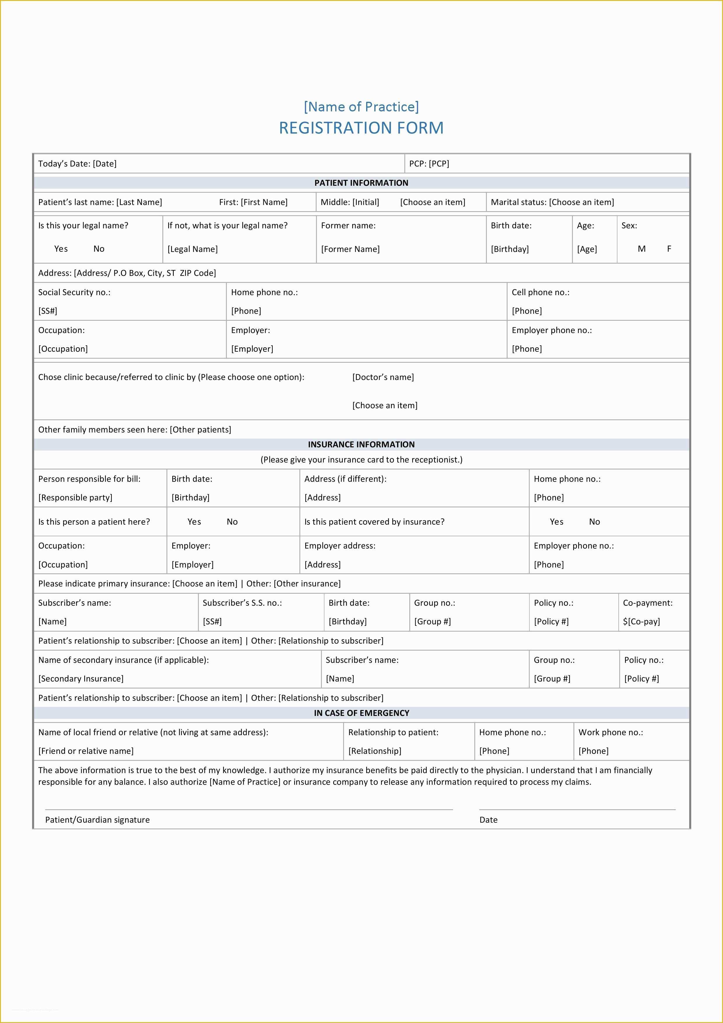 Free Medical forms Templates Of Free Patient Registration form Pdf Template Best solutions
