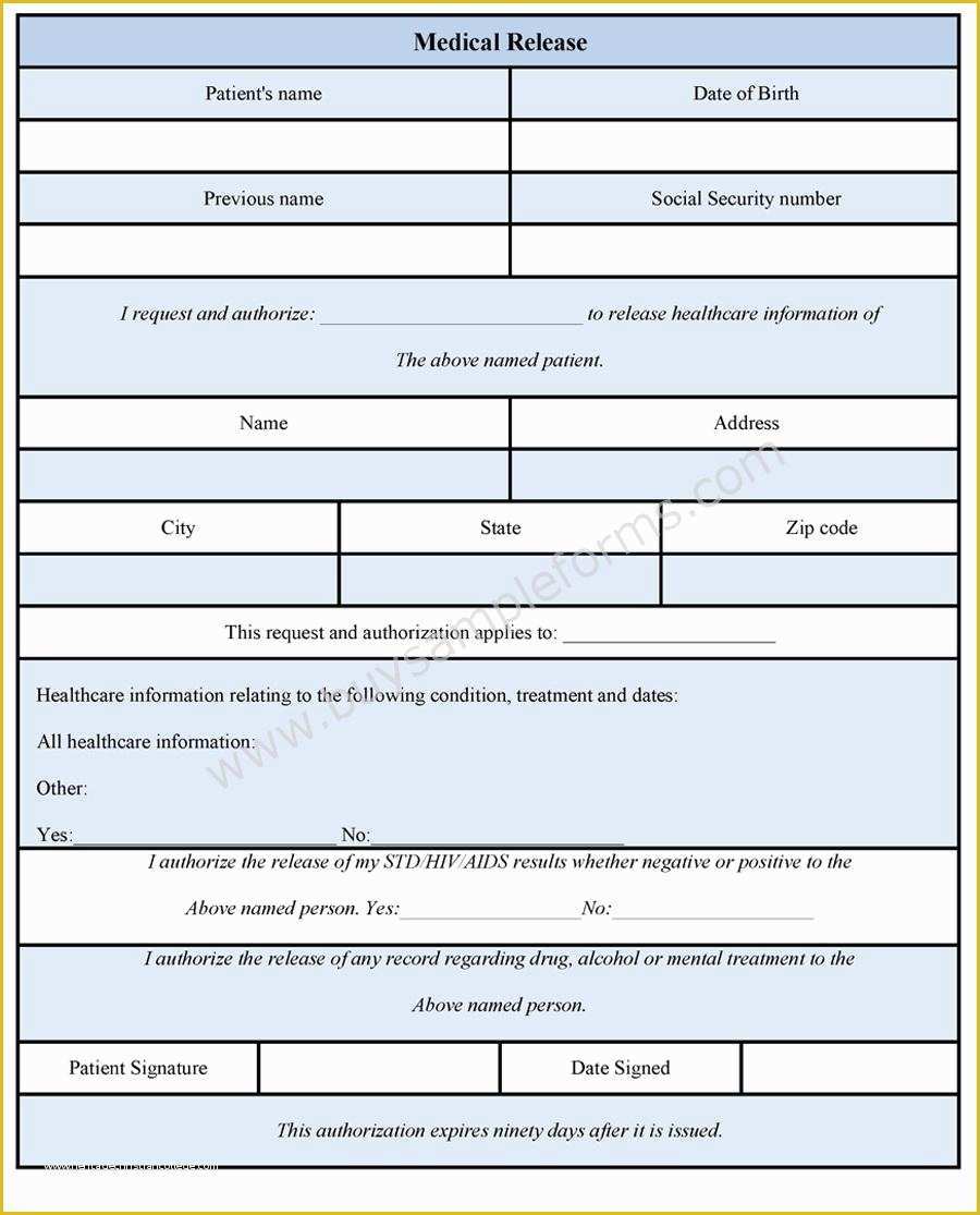 Free Medical forms Templates Of Medical Release form