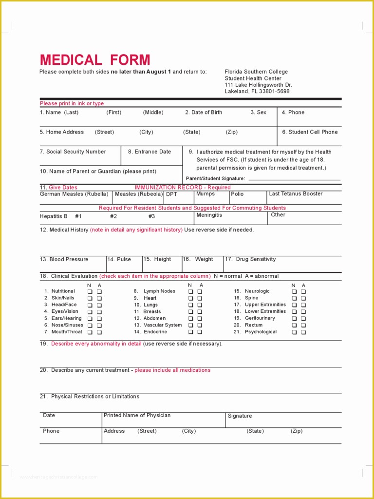 Free Medical forms Templates Of Student Medical form 2 Free Templates In Pdf Word