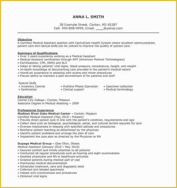 Free Medical Resume Templates Microsoft Word Of Medical assistant Resume Template – 8 Free Word Excel