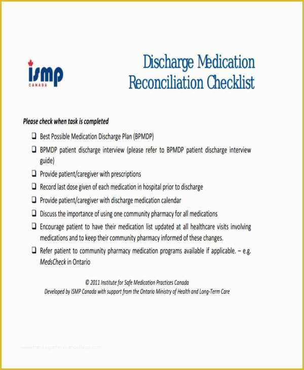 Free Medication Reconciliation Template Of 9 Medication Checklist Templates Free Samples Examples