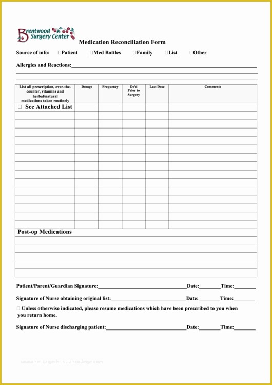 Free Medication Reconciliation Template Of Medication Reconciliation form Printable Pdf