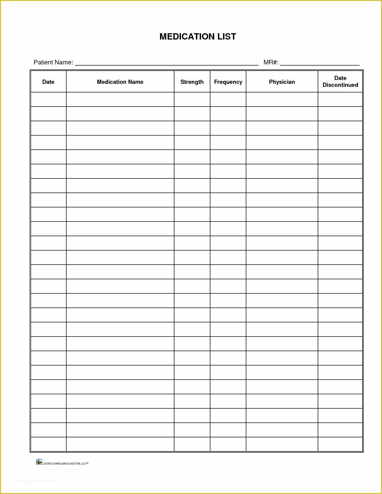 Free Medication Reconciliation Template Of Patient Medication List Template