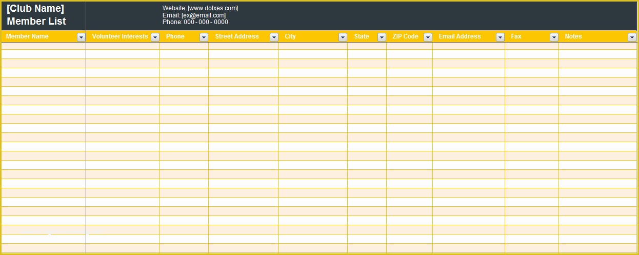 Free Membership Database Template Of Club Membership List Template Dotxes