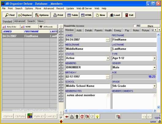 Free Membership Database Template Of solution software Junior organizer Junior Members