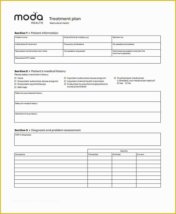 Free Mental Health Treatment Plan Template Of 29 Free Treatment Plan Templates