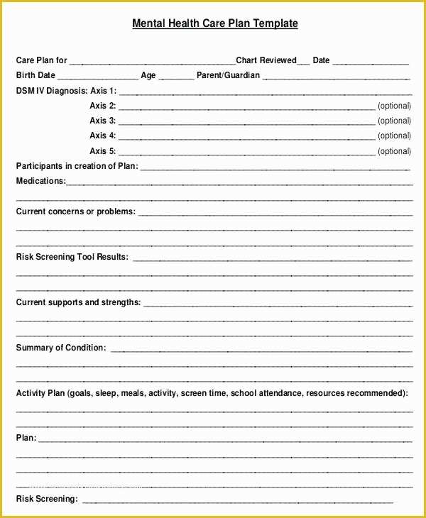 Free Mental Health Treatment Plan Template Of Mental Health Care Plan for Children Promotion Template