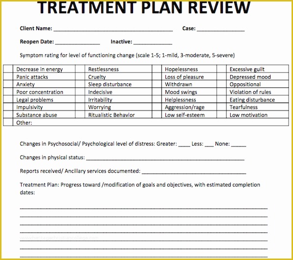 Free Mental Health Treatment Plan Template Of Treatment Plan Review