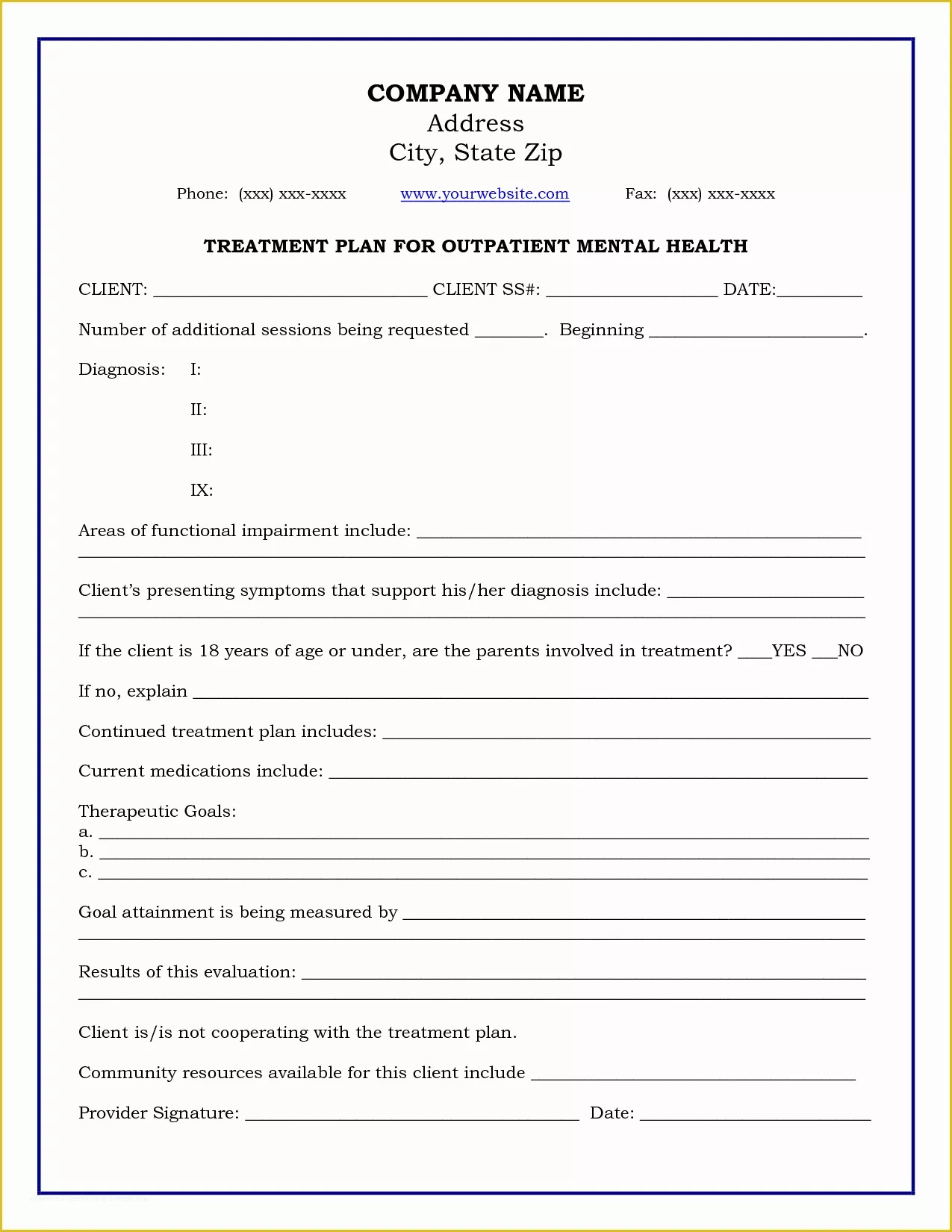 Free Mental Health Treatment Plan Template Of Treatment Plan Template