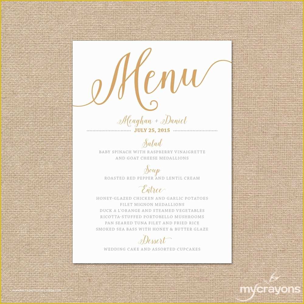 Free Menu Card Template Of Gold Wedding Menu Card Printable Wedding Menu Bella Script