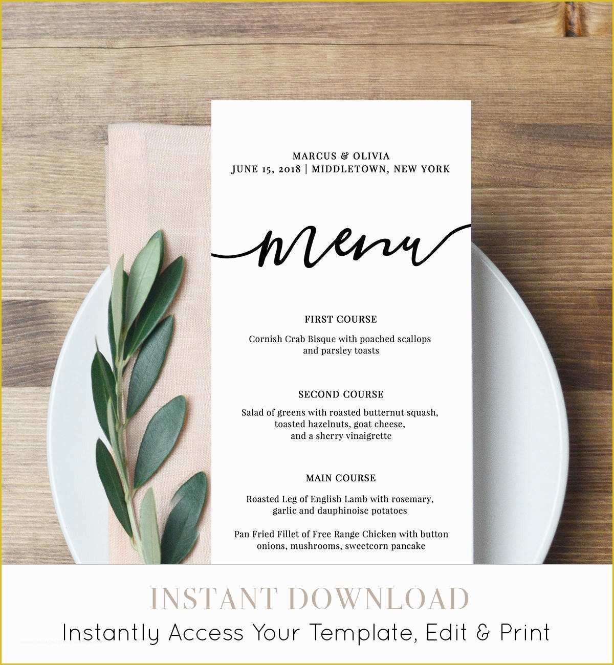 Free Menu Card Template Of Menu Card Template Printable Wedding Menu Modern Calligraphy