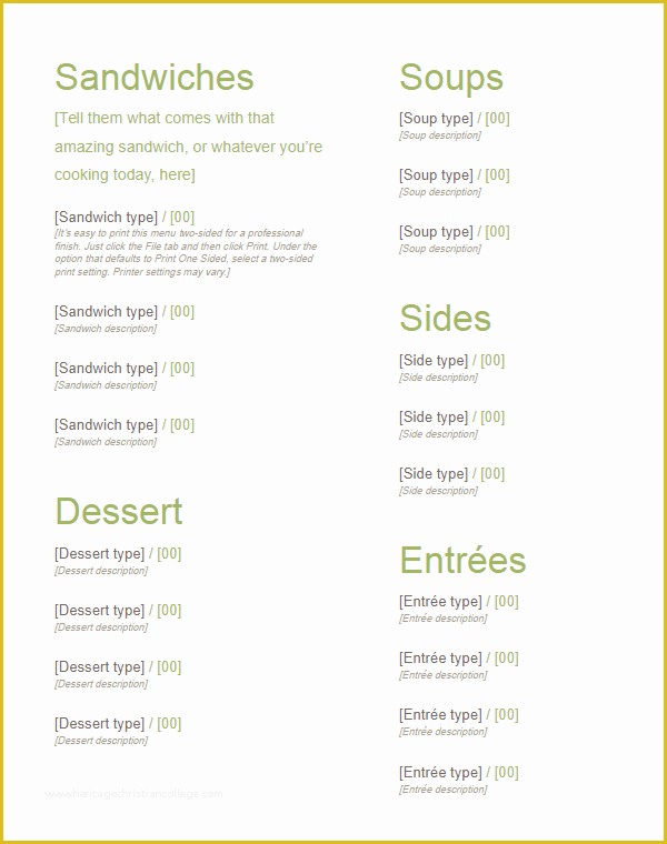 Free Menu Template Google Docs Of Menu Template Google Docs Restaurant