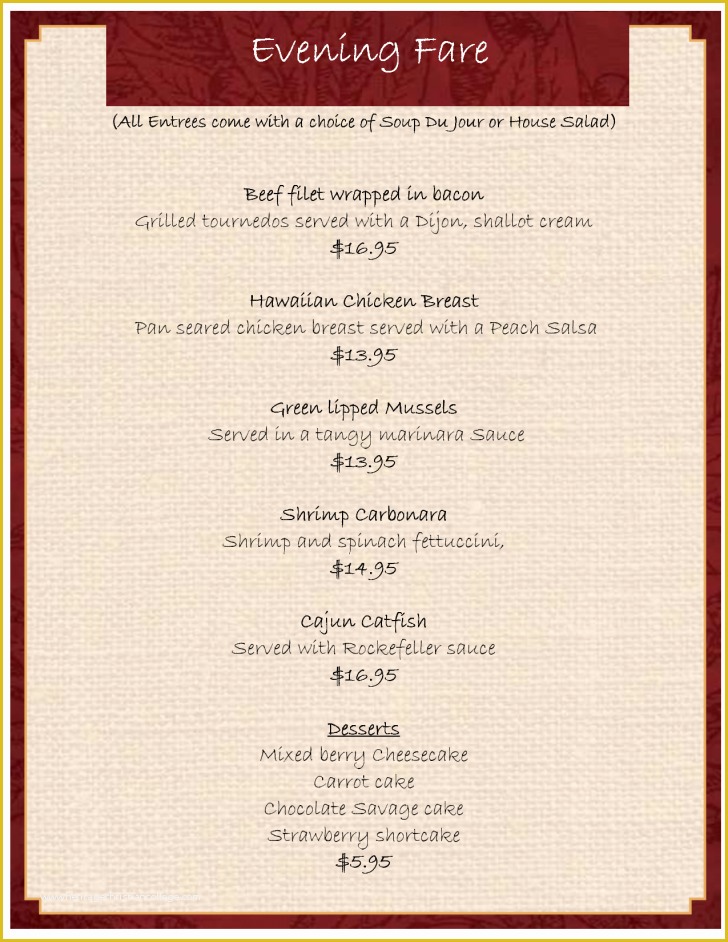 Free Menu Template Google Docs Of Template Dinner Menu Template