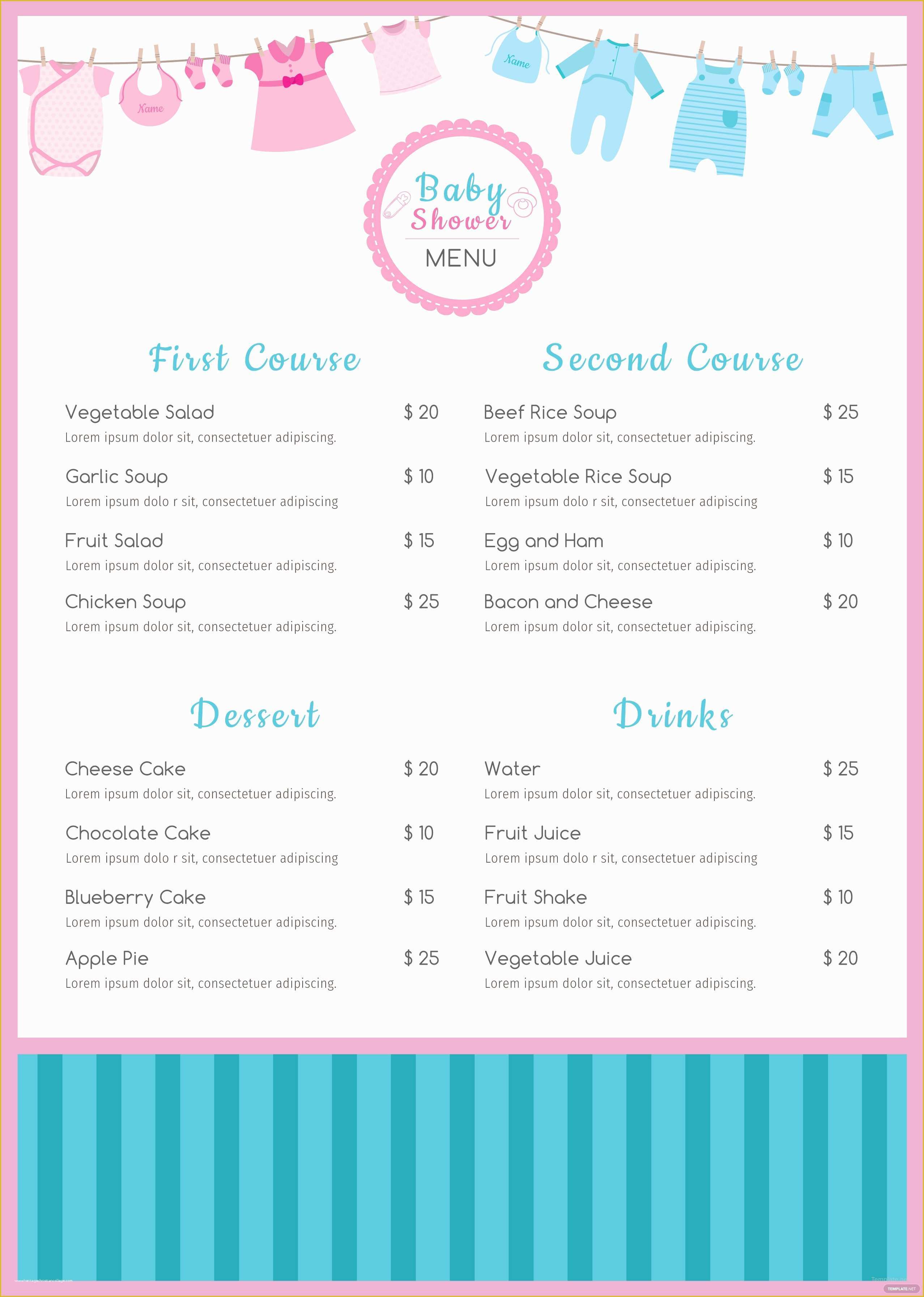 Free Menu Templates for Mac Of Free Baby Shower Menu Template In Adobe Shop