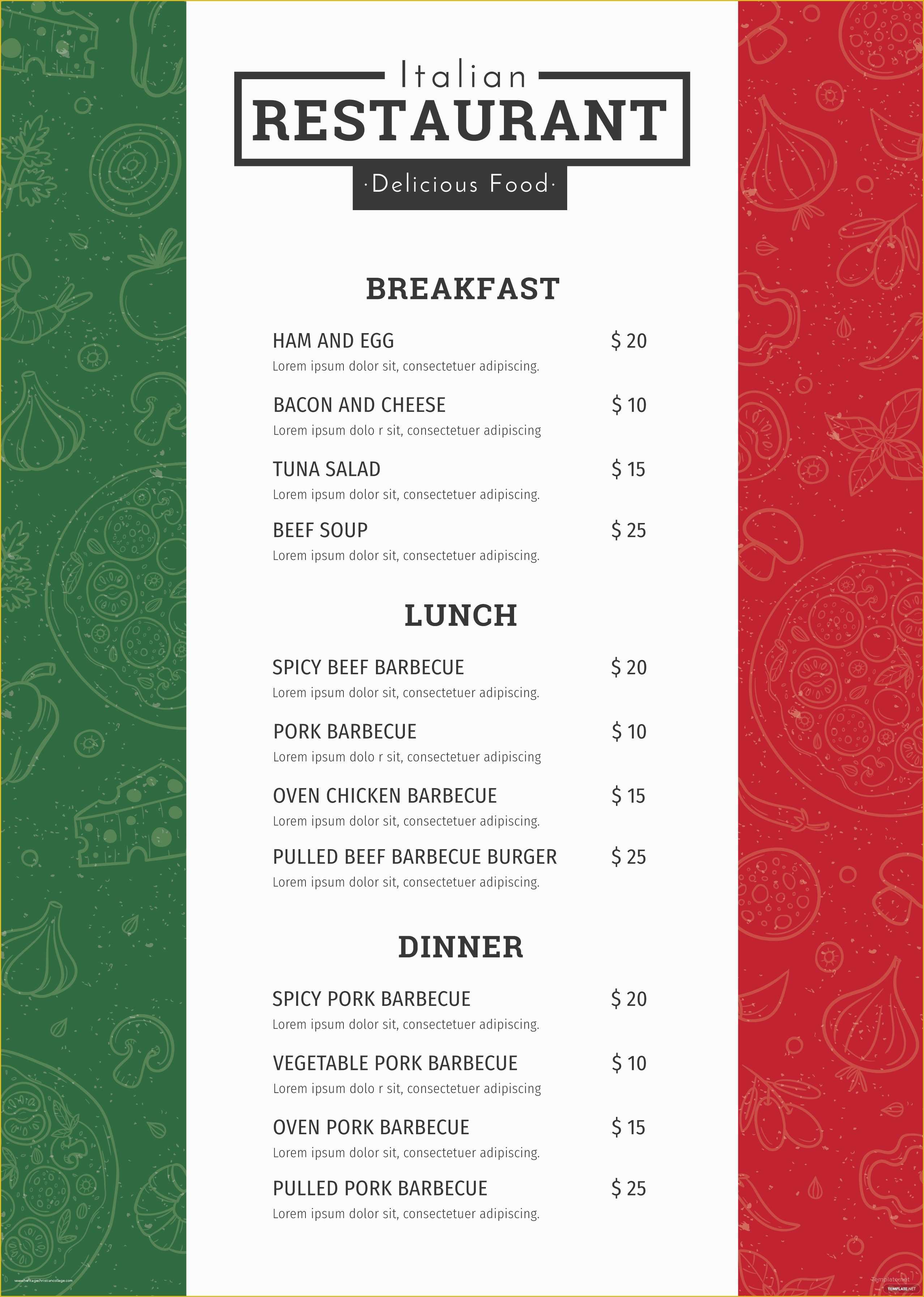 Free Menu Templates for Mac Of Free Italian Menu Template In Adobe Shop Microsoft