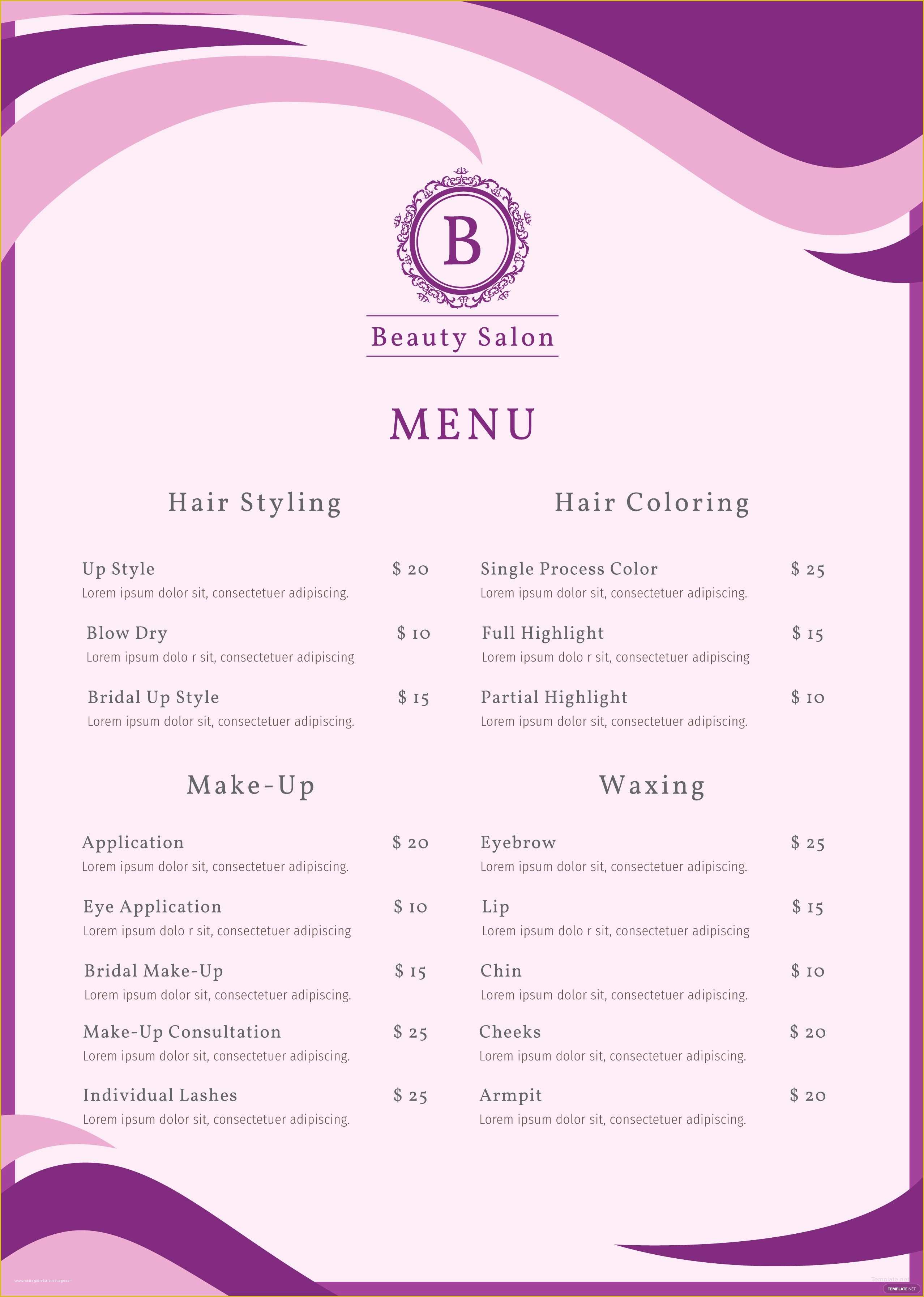 Free Menu Templates for Mac Of Free Salon Menu Template In Adobe Shop Illustrator