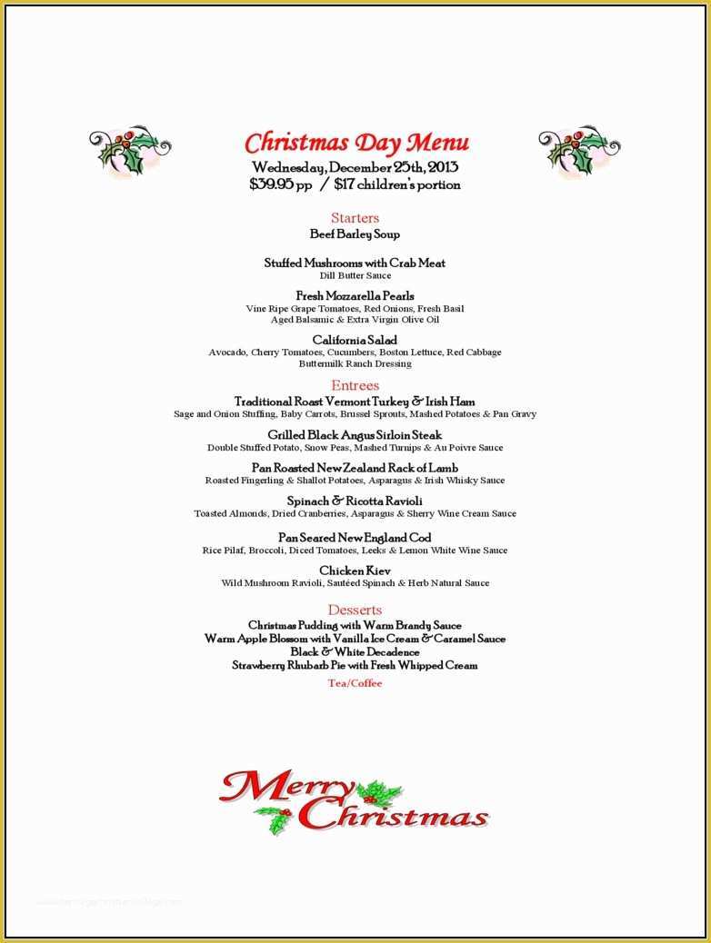 Free Menu Templates for Word Of Christmas Menu Templates Free Download Word Template