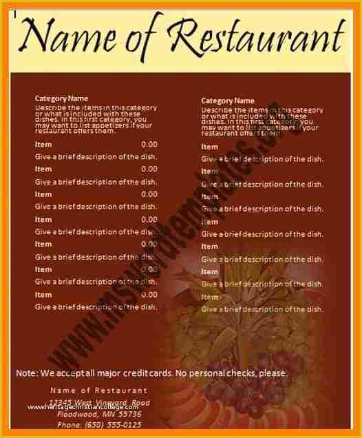 Free Menu Templates for Word Of Free Restaurant Menu Templates for Word