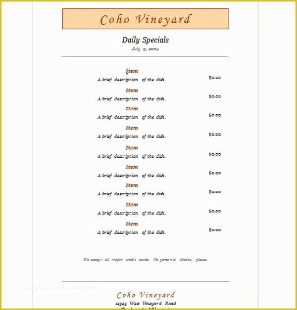 Free Menu Templates for Word Of Free Restaurant Menu Templates Microsoft Word Templates