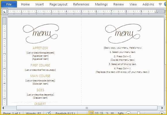 Free Menu Templates for Word Of Menu Template Word