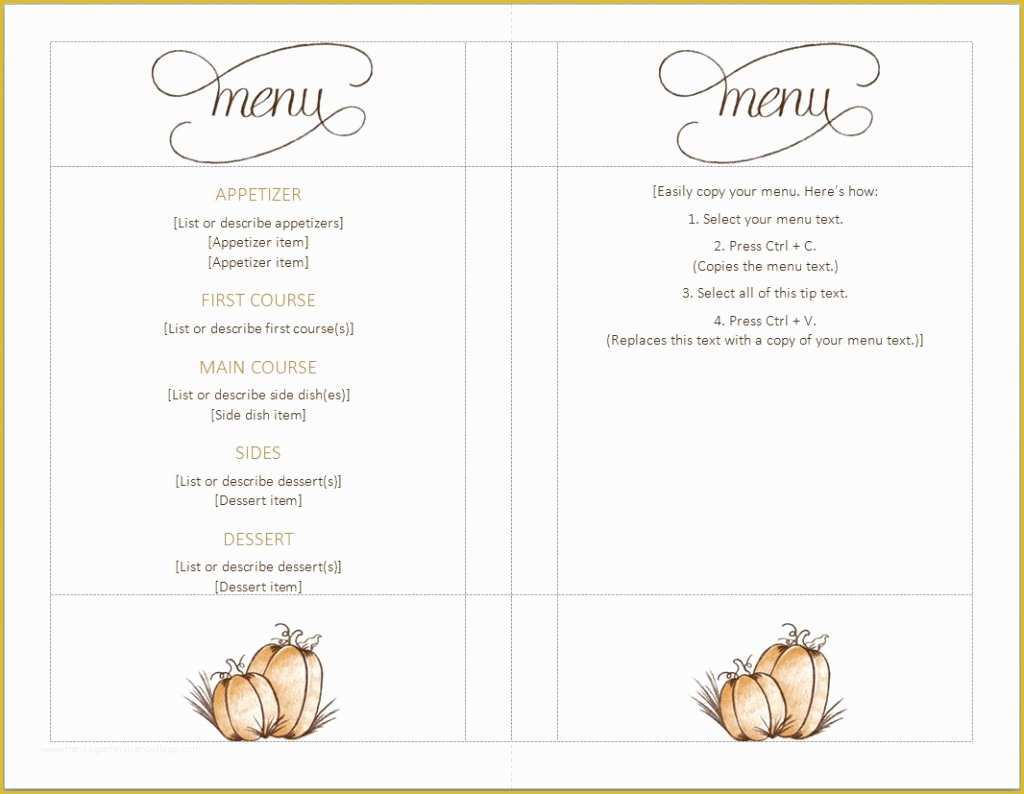 Free Menu Templates for Word Of Thanksgiving Menu Template