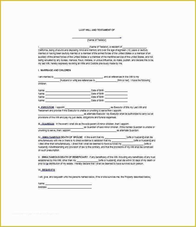Free Michigan Will Template Of 39 Last Will and Testament forms & Templates Template Lab