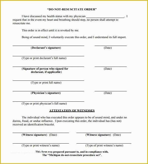 Free Michigan Will Template Of 9 Sample Do Not Resuscitate form Templates to Download