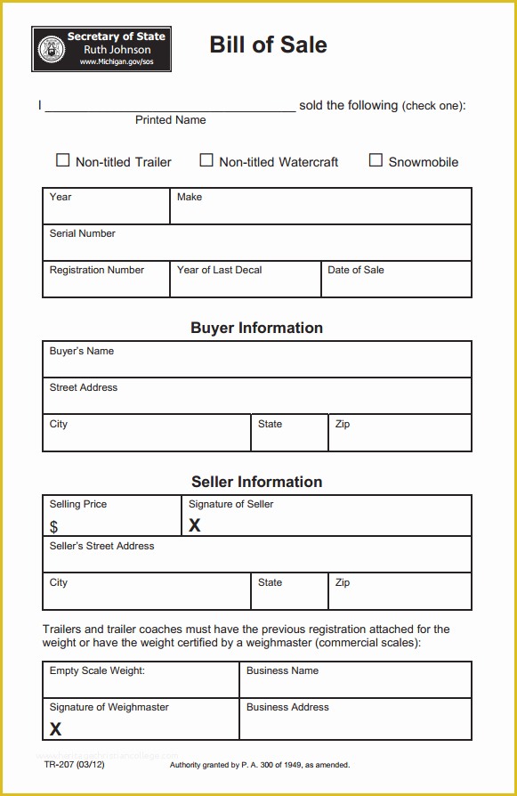 Free Michigan Will Template Of Free Michigan Bill Of Sale form Download Pdf