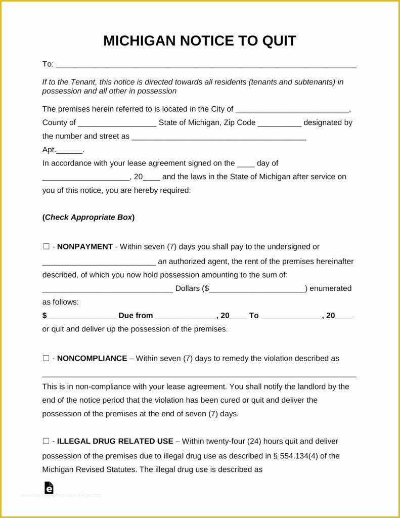 Free Michigan Will Template Of Free Michigan Eviction Notice forms