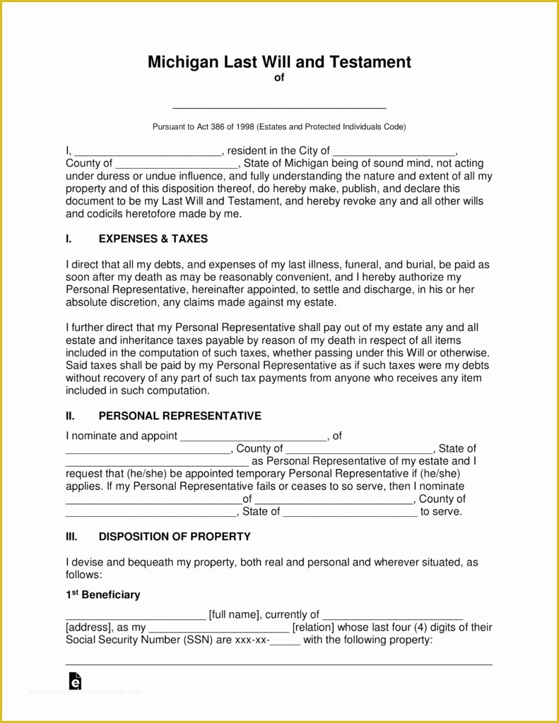 Free Michigan Will Template Of Free Michigan Last Will and Testament Template Pdf