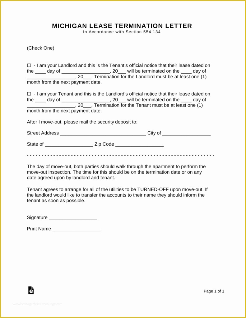 Free Michigan Will Template Of Michigan Lease Termination Letter form