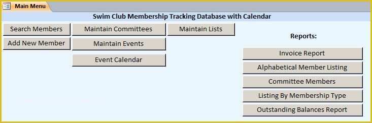 Free Microsoft Access Club Membership Database Template Of Swim Club Membership Tracking Database with Calendar Template