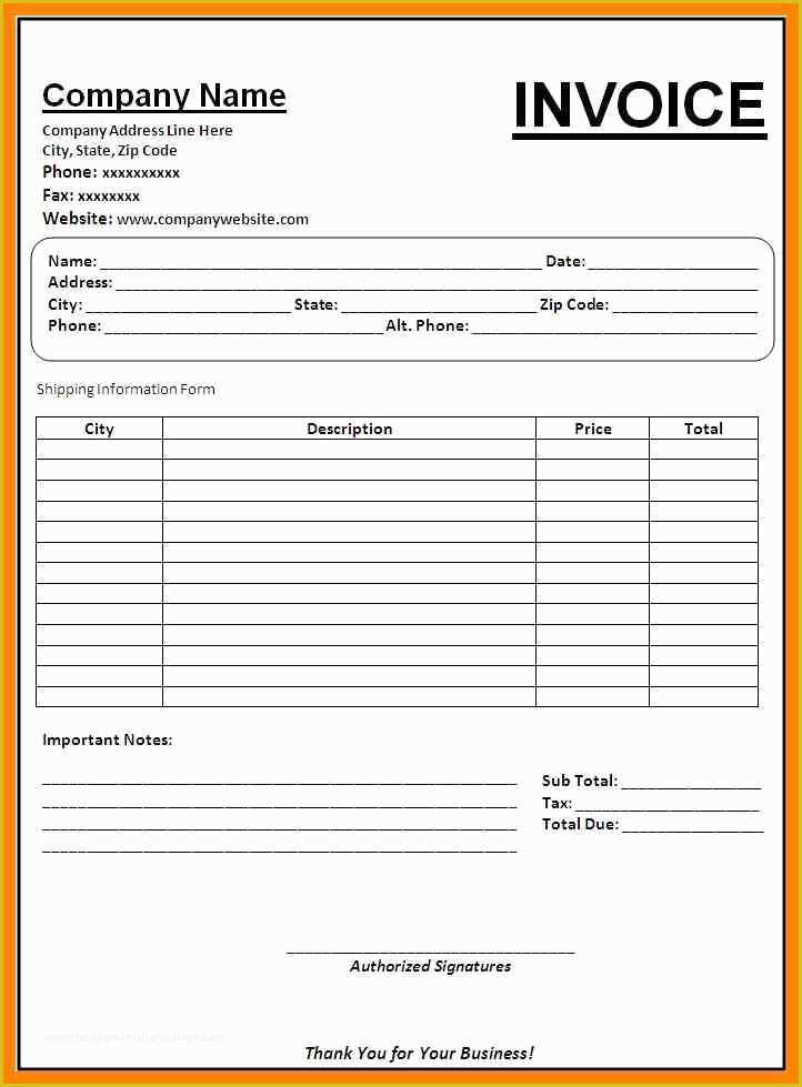 Free Microsoft Excel Templates Of 6 Free Printable Blank Invoice form