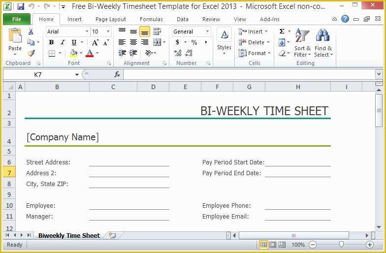 Free Microsoft Excel Templates Of Free Bi Weekly Timesheet Template for Excel 2013