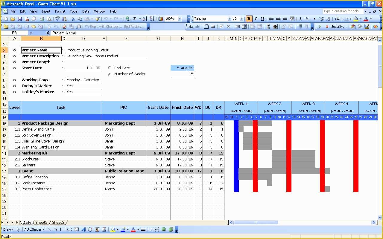 Free Microsoft Excel Templates Of Gantt Chart