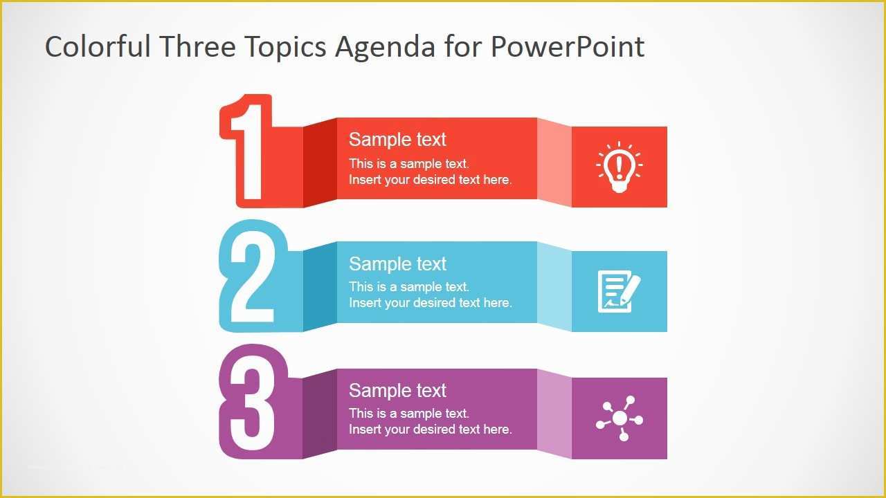 Free Microsoft Powerpoint Templates Of Free Colorful Three topics Agenda for Powerpoint Slidemodel